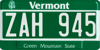 VT license plate ZAH945