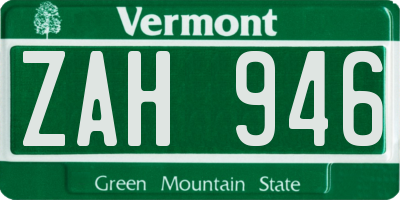 VT license plate ZAH946