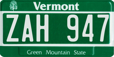 VT license plate ZAH947