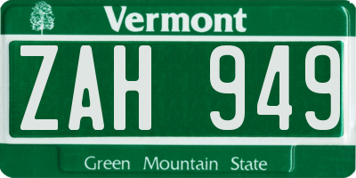 VT license plate ZAH949