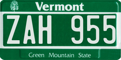 VT license plate ZAH955