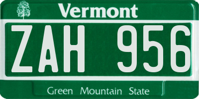VT license plate ZAH956
