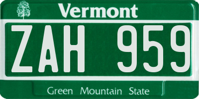 VT license plate ZAH959