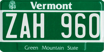 VT license plate ZAH960