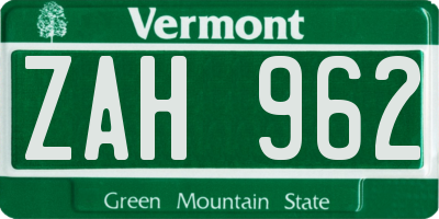 VT license plate ZAH962