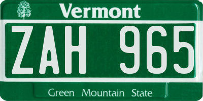VT license plate ZAH965