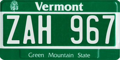 VT license plate ZAH967