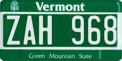 VT license plate ZAH968