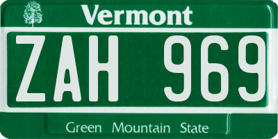 VT license plate ZAH969