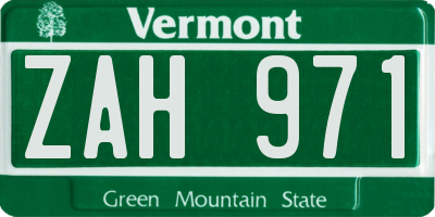 VT license plate ZAH971