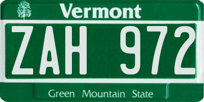 VT license plate ZAH972