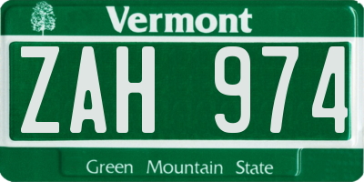 VT license plate ZAH974