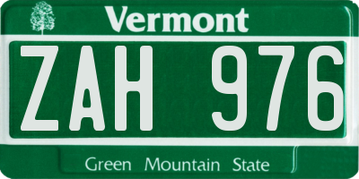VT license plate ZAH976