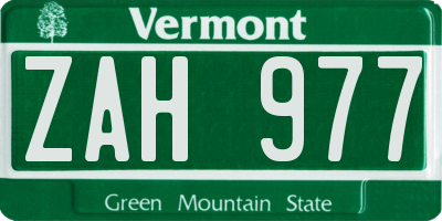 VT license plate ZAH977