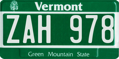 VT license plate ZAH978