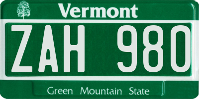VT license plate ZAH980