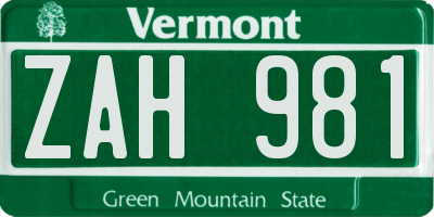 VT license plate ZAH981