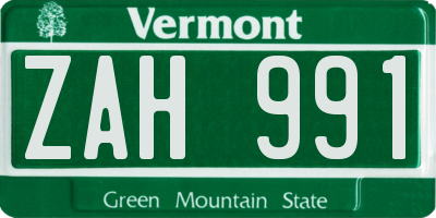 VT license plate ZAH991