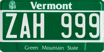 VT license plate ZAH999