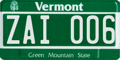 VT license plate ZAI006