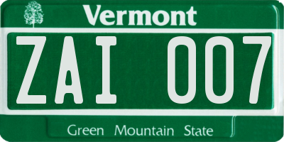 VT license plate ZAI007