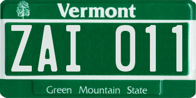 VT license plate ZAI011