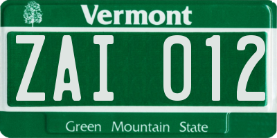 VT license plate ZAI012