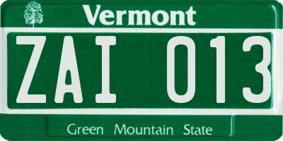 VT license plate ZAI013