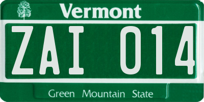 VT license plate ZAI014