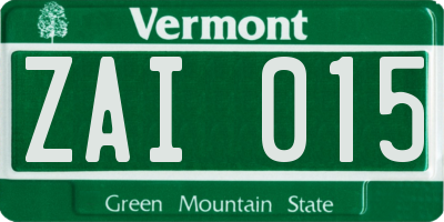 VT license plate ZAI015