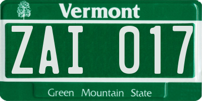 VT license plate ZAI017