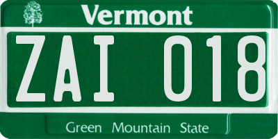 VT license plate ZAI018