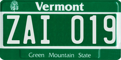 VT license plate ZAI019