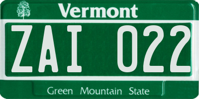 VT license plate ZAI022