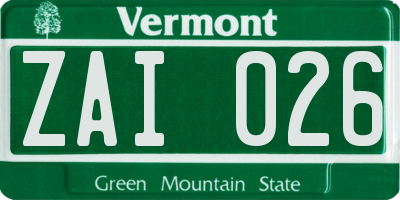 VT license plate ZAI026