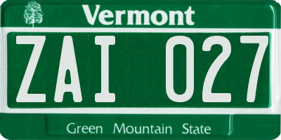 VT license plate ZAI027