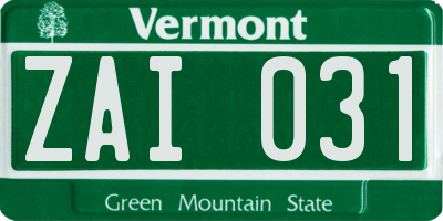 VT license plate ZAI031