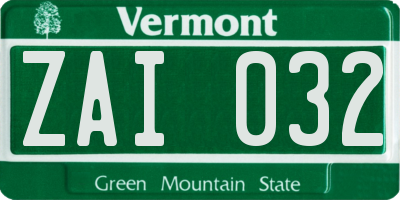 VT license plate ZAI032