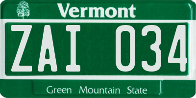 VT license plate ZAI034