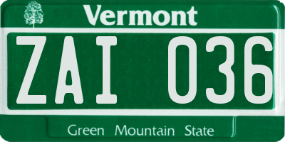 VT license plate ZAI036