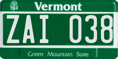 VT license plate ZAI038