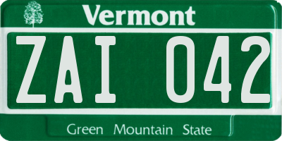 VT license plate ZAI042