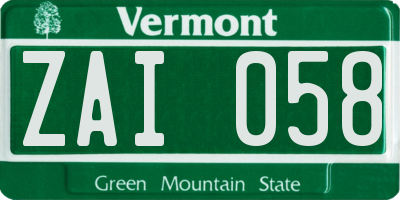 VT license plate ZAI058