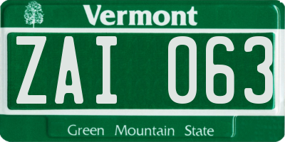 VT license plate ZAI063