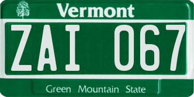 VT license plate ZAI067