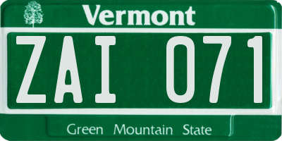 VT license plate ZAI071