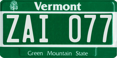 VT license plate ZAI077