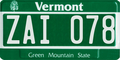 VT license plate ZAI078