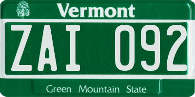 VT license plate ZAI092