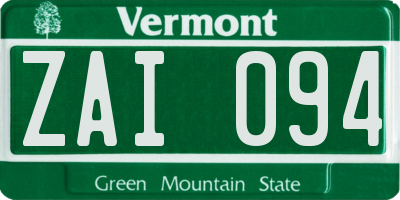 VT license plate ZAI094